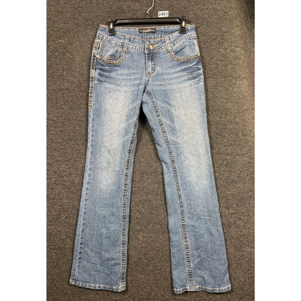 Southpole Bootcut Jeans Juniors Size 7 Blue Low Rise Embellished Rhinestone